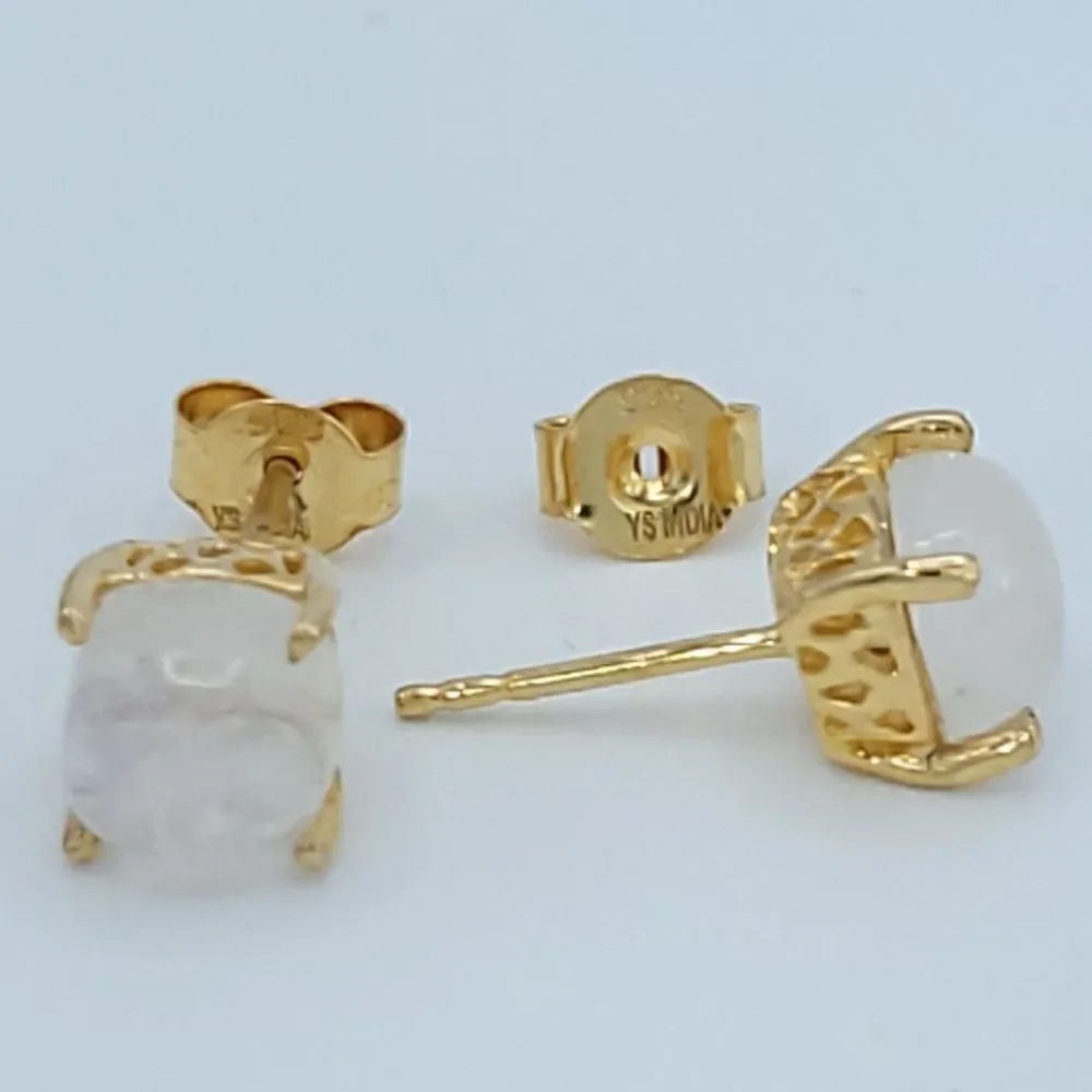 𝅺Natural Moonstone studs 14k over sterling silver - Picture 7 of 12